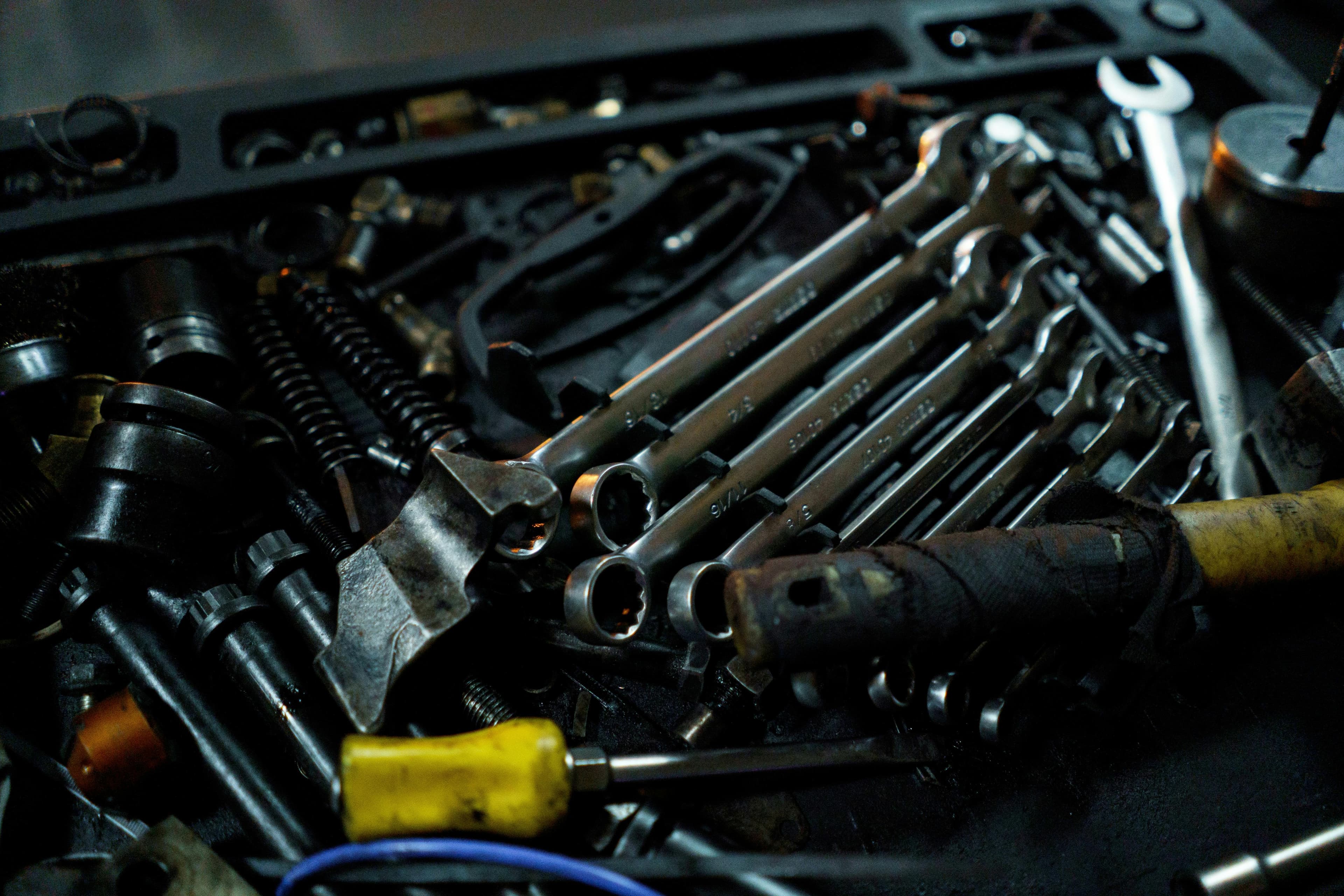 Toolbox tray filled with wrenches and sockets